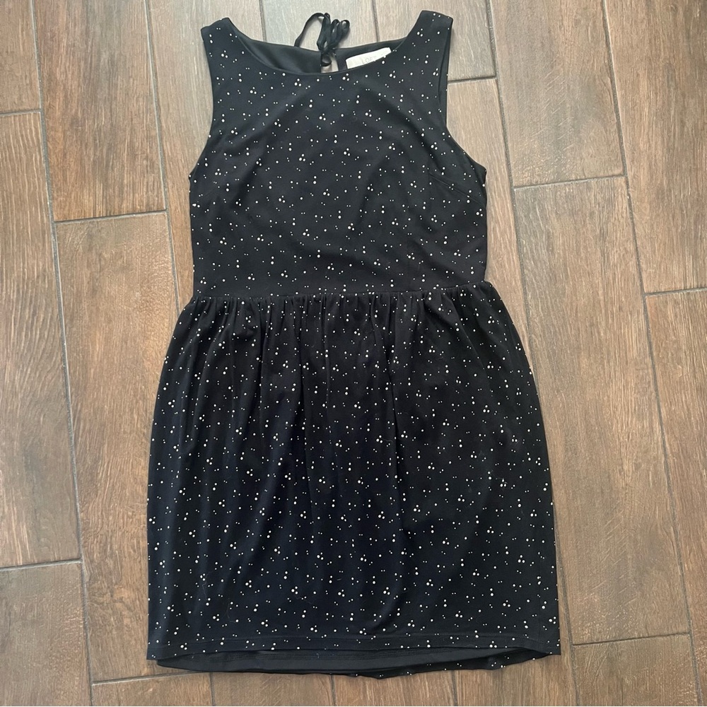 Ann Taylor LOFT Black Dotted Sleeveless Midi Dress size M